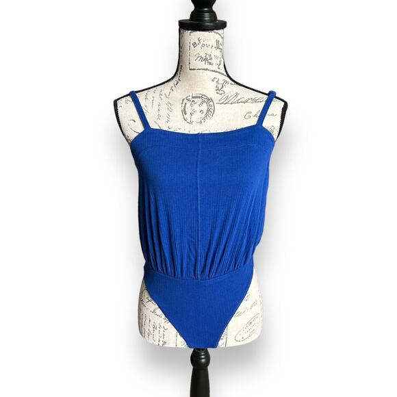 Intimately Free People Marissa Bodysuit Ribbed Sleeveless Square Neck XS Blue - Picture 1 of 6